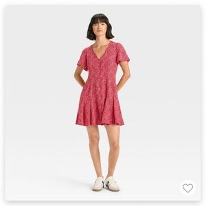 Universal Thread Red Linen Blend Stars Paisley Mini A Line Dress Size Medium